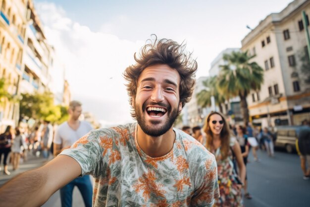 jonge man die selfie maakt op straat