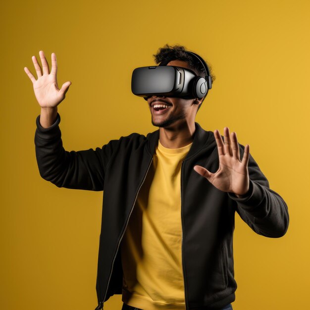 jonge man die Virtual Reality VR Headset VR draagt voor gaming