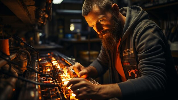 Foto jonge man in de werkplaatsgeneratieve ai