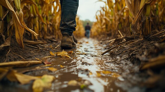 jonge man in een zwart shirt en zwarte hoed in het veld met veel bladeren herfst dag