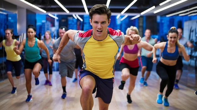 Jonge man in sportkleding een oefenles in een sportschool