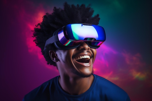 Jonge man met behulp van een VR Virtual Reality Headset-bril voor gaming en onderwijs