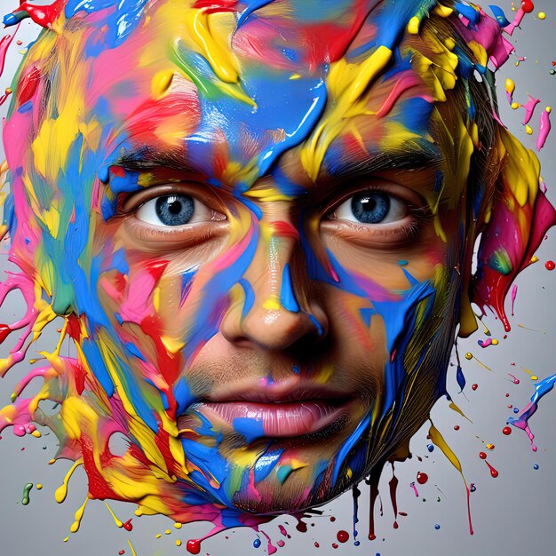 jonge man met geschilderd gezicht in de studio