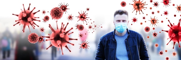 Jonge man met steriel gezichtsmasker tegen coronavirus