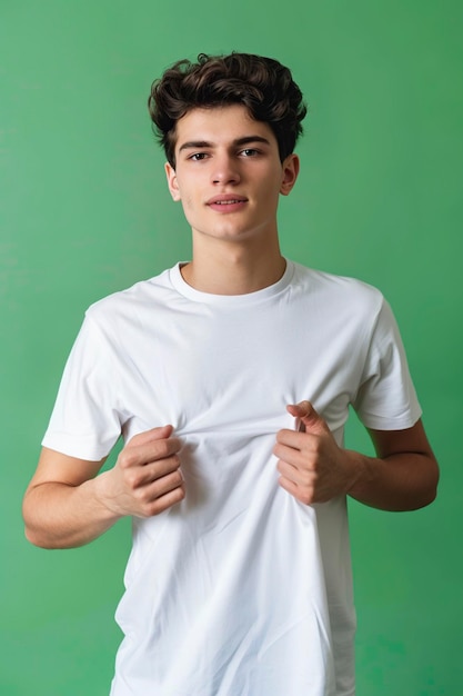 Jonge man poseert in een wit T-shirt