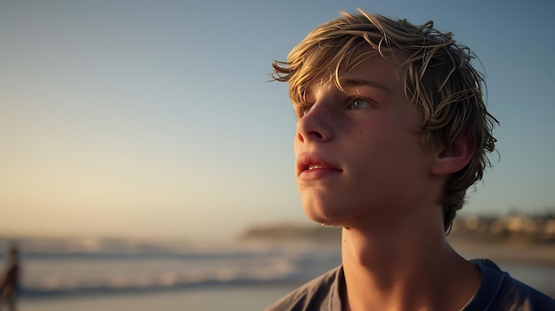 Jonge man staat op het strand naast de oceaan Generatieve AI