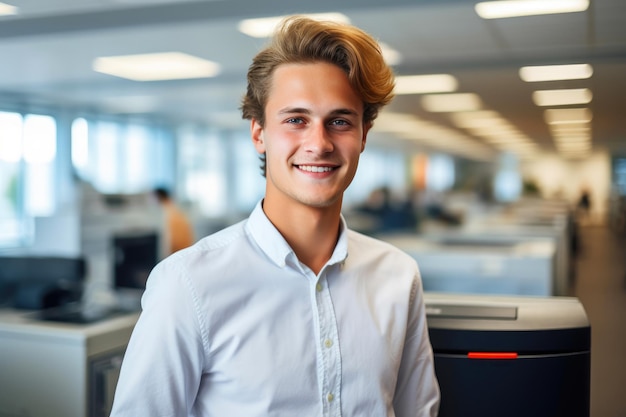 Foto jonge manager in kleurrijke kleding