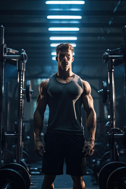 Foto jonge mannelijke atleet in een filmische sportschool