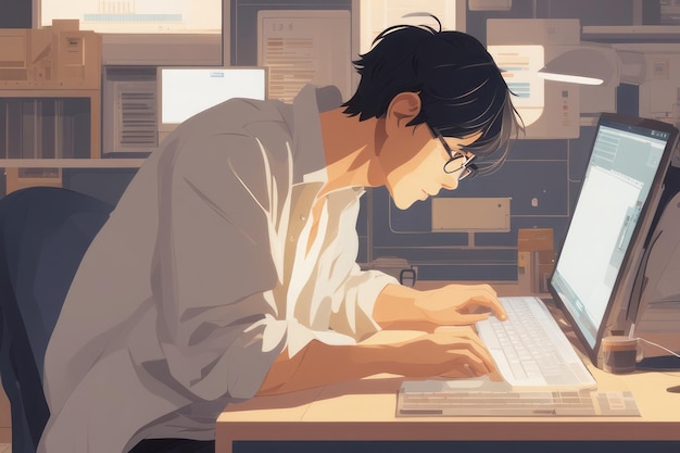 jonge mannelijke freelancer met bril en laptop die thuis werkt jonge mannelijke freelancer met bril en