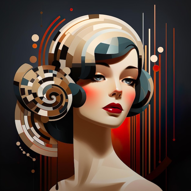 Jonge mode vrouw retro-stijl poster kunst surrealistische abstracte geometrie art deco generatieve AI