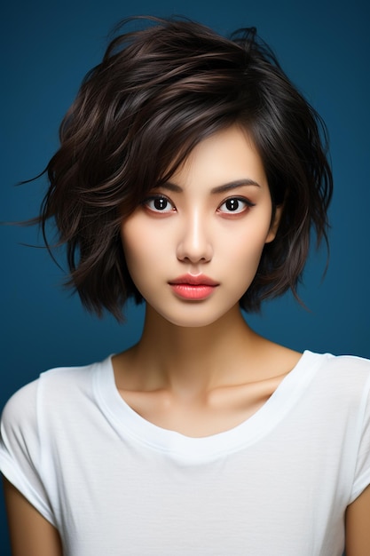 Jonge mooie Aziatische vrouw met Koreaanse make-up op haar gezicht en perfect schone huid en mooi