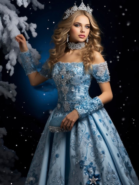 Jonge mooie Christmas Snow Maiden meisje in een fantastische jurk