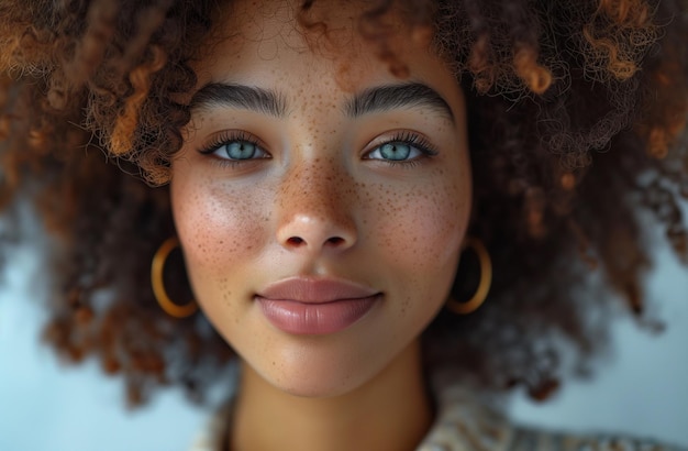 jonge mooie vrouw met afro haar mooie persoon die lacht in de studio