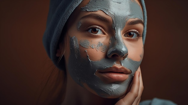 Jonge mooie vrouw met het masker van de gezichtsschoonheid Generatieve AI