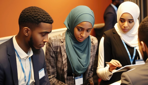 Jonge moslimprofessionals streven hun carrièredoelen met toewijding en integriteit na en gebruiken hun vaardigheden om een positieve impact te maken op hun vakgebied. Gegenereerd door AI