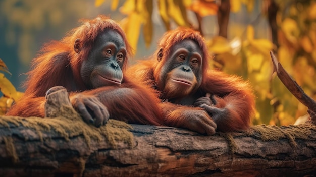 Jonge orang-oetans rusten in de natuur Generatieve AI