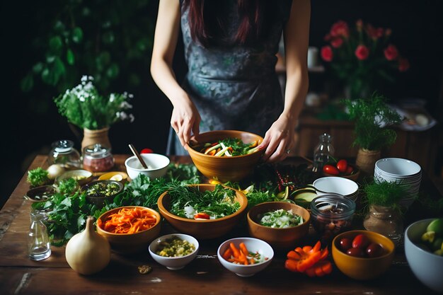 Jonge persoon die met gezond voedsel batchcooking beoefent