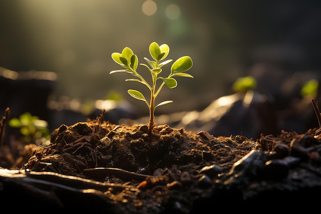 Jonge plant die in zonlicht groeit