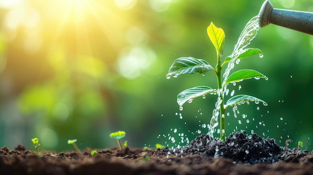 Jonge plant die wordt begoten als symbool van groei en duurzaamheid