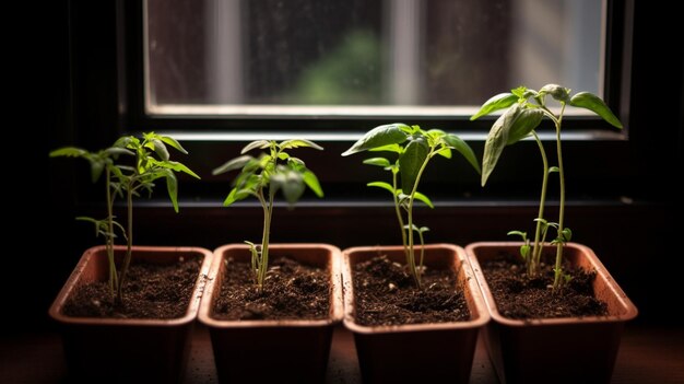 Jonge plant in een pot op de vensterbank natuur Selectieve focus Generatieve Ai