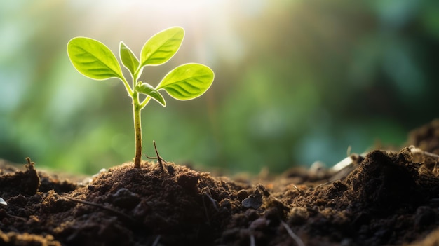 Jonge plant in zonlicht Groeiende plant wordt volwassen