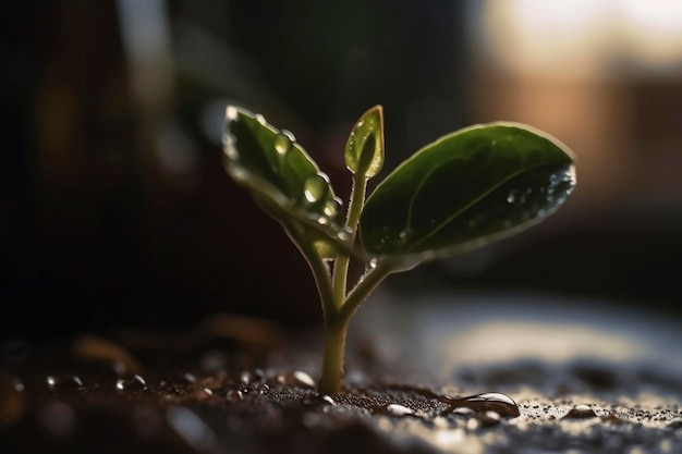 Jonge plant met waterdruppels gemaakt met generatieve AI