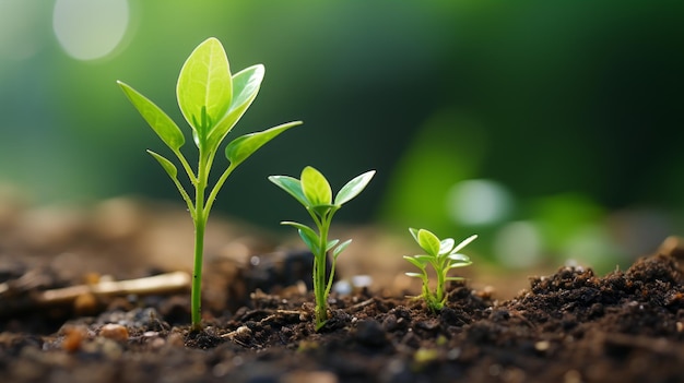 jonge planten die in een veld uit de grond ontspruiten