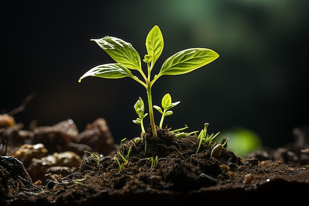 Jonge planten groeien in zonlicht, AI gegenereerd