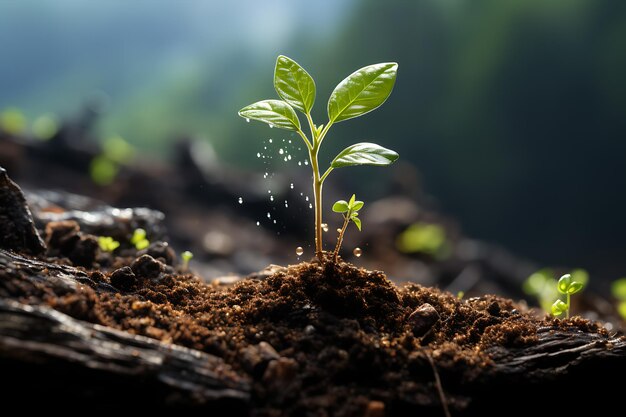 Jonge planten groeien in zonlicht AI gegenereerd