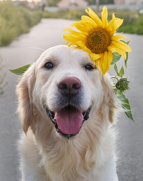 Jonge retriever op de weg.