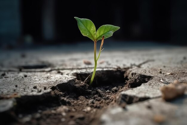 Foto jonge spruiten sprongen door het asfalt generatieve ai