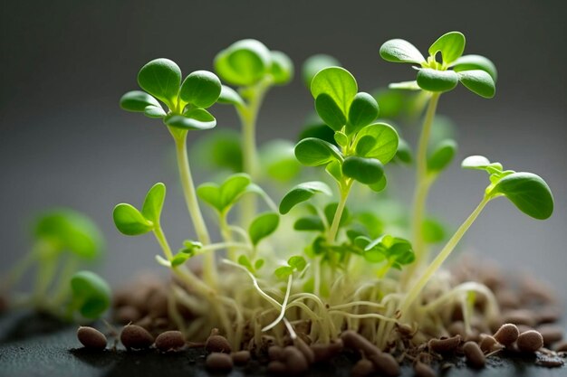 Jonge spruiten van greens microgreens gezond eten concept