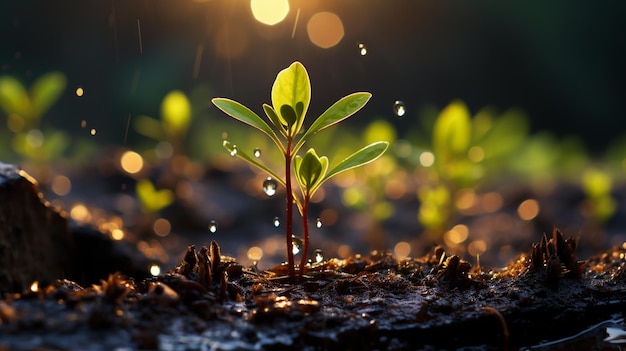 jonge spruiten van groene planten in het concept van de grondlente