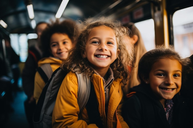 Jonge studenten zitten in een schoolbus