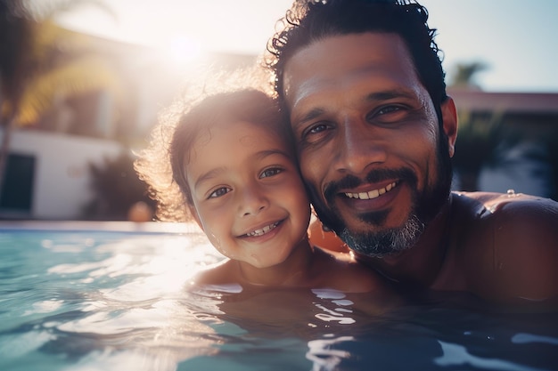 Jonge vader kind zwembad Leuke zomer Genereer Ai