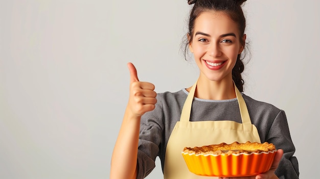 Jonge verbaasde onder de indruk gelukkige huisvrouw huishoudster kok bakker vrouw geïsoleerd op pastel achtergrond studio portret