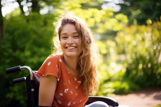 Jonge verlamde vrouw in park