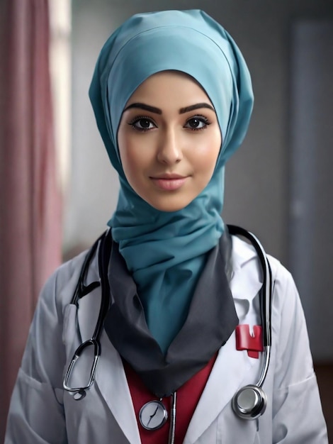 Jonge verpleegster in hijab portret in het ziekenhuis