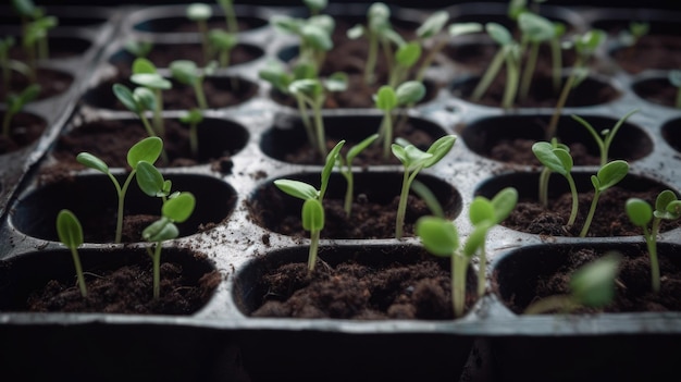 Jonge verse zaailing groeit op een tuinachtergrond met generatieve AI-technologie