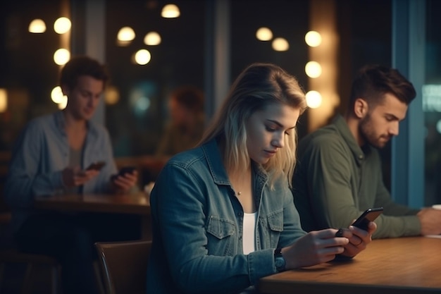 Jonge volwassenen die binnen sms'en op smartphones