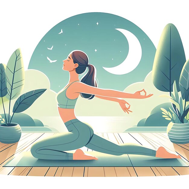 Foto jonge vrouw beoefent yoga fysieke en spirituele oefening vector illustratie