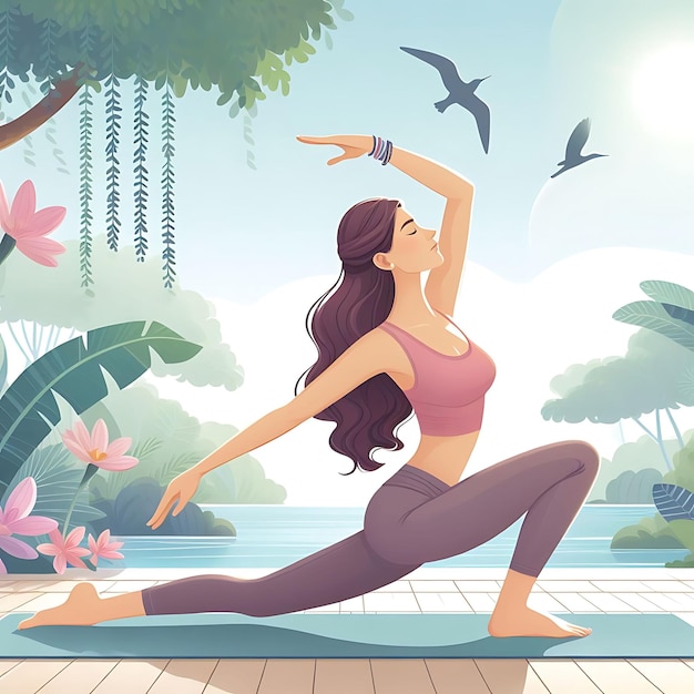 Jonge vrouw beoefent yoga Fysieke en spirituele oefening Vector illustratie