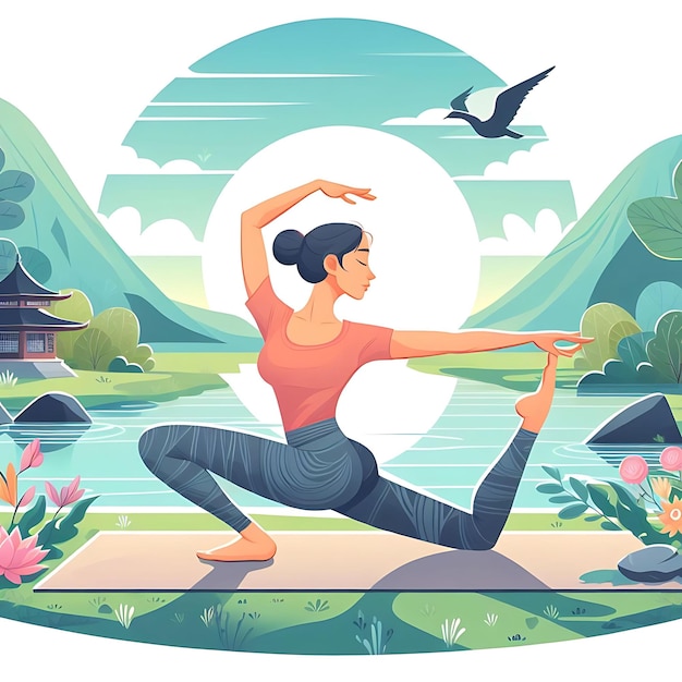 Jonge vrouw beoefent yoga Fysieke en spirituele oefening Vector illustratie