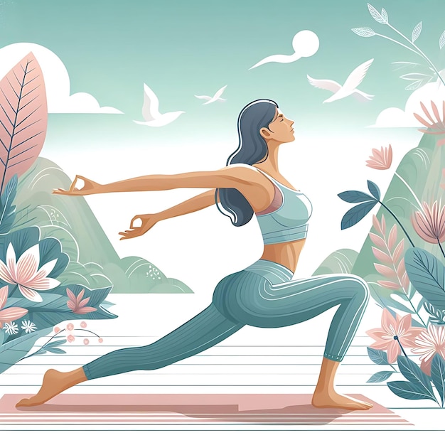 Jonge vrouw beoefent yoga Fysieke en spirituele oefening Vector illustratie