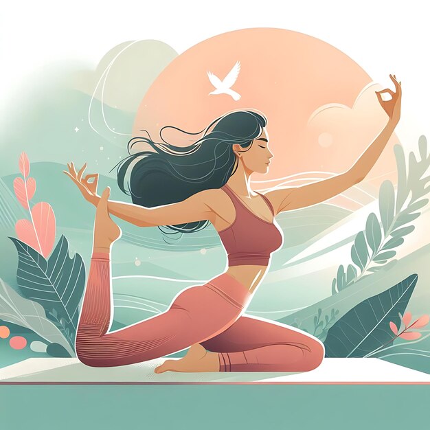 Jonge vrouw beoefent yoga Fysieke en spirituele oefening Vector illustratie