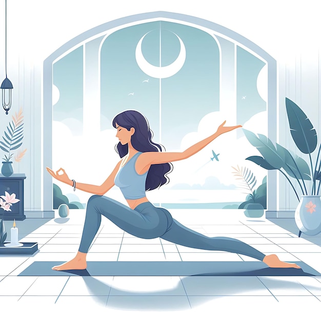 Jonge vrouw beoefent yoga Fysieke en spirituele oefening Vector illustratie