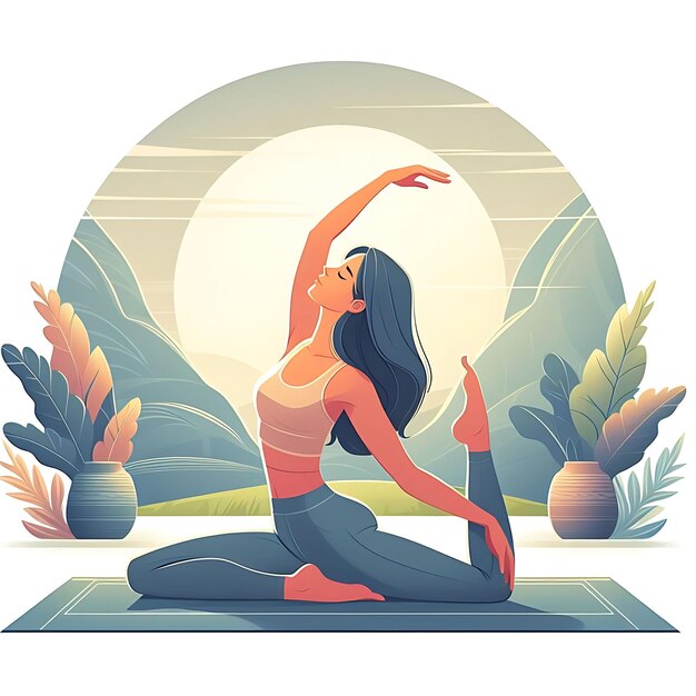 Jonge vrouw beoefent yoga Fysieke en spirituele oefening Vector illustratie