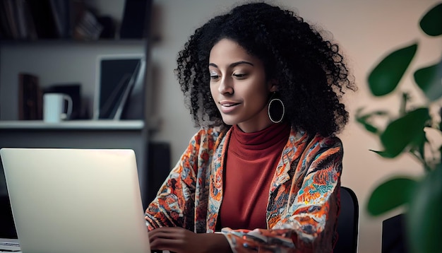 Jonge vrouw die aan laptop werkt