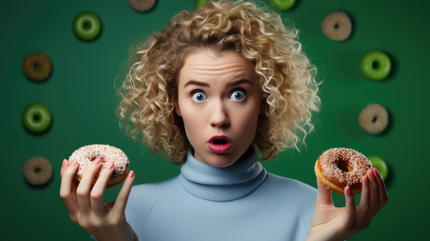 Jonge vrouw die een donut eet.