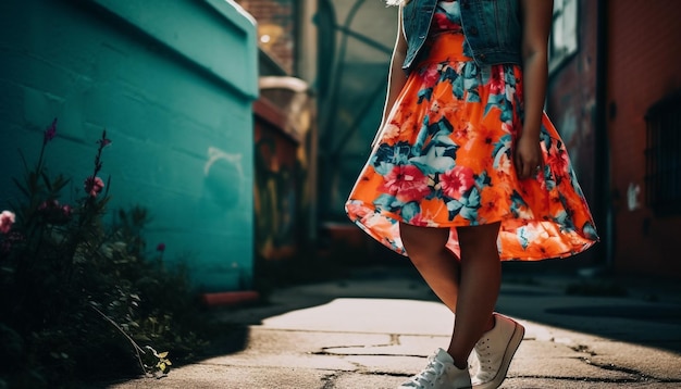 Jonge vrouw die in de natuur loopt met elegantie gegenereerd door AI